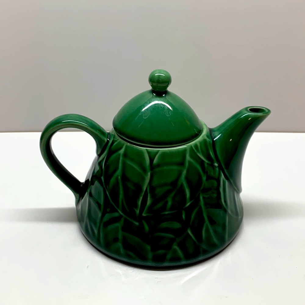 Pier 1 Jade Leaves stoneware teapot